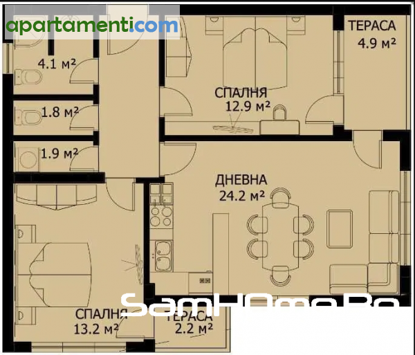 Тристаен апартамент Варна Център 14